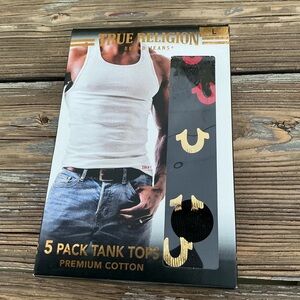 True Religion Men's Black and Gold Tank Tops 5 pack Premium Cotton New In Box
